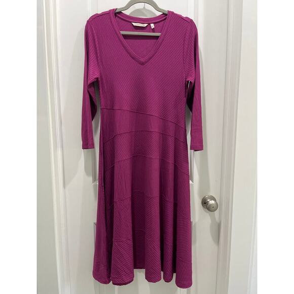 Soft Surroundings Jersey Long Sleeve Purple V-Neck Midi Dress Sz S - Picture 1 of 6